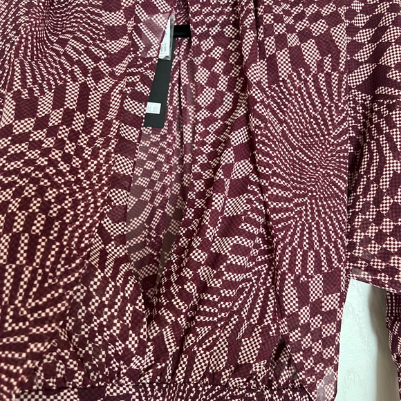 Topshop Idol Burgundy Print Mock Neck Open Back Blouse Size 6 - Picture 5 of 10